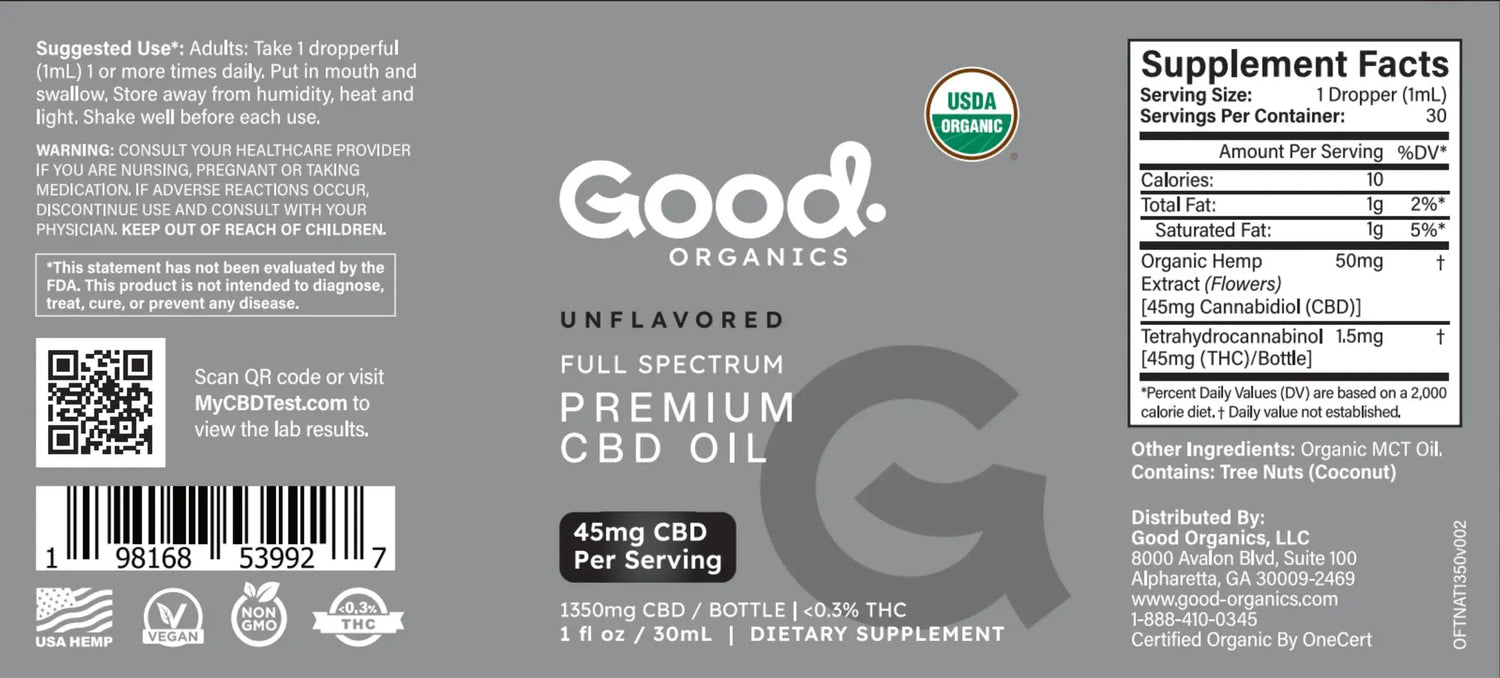 Unflavored: Organic Full Spectrum CBD Tincture - Good Organics