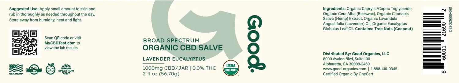 Organic CBD Salve with Lavender and Eucalyptus Broad Spectrum (1oz and 2oz) - Good Organics