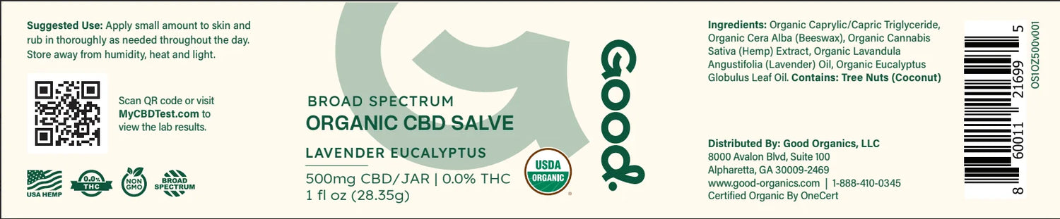 Organic CBD Salve with Lavender and Eucalyptus Broad Spectrum (1oz and 2oz) - Good Organics