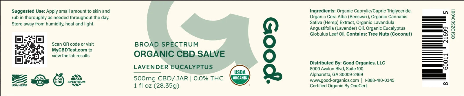 Organic CBD Salve with Lavender and Eucalyptus Broad Spectrum (1oz and 2oz) - Good Organics