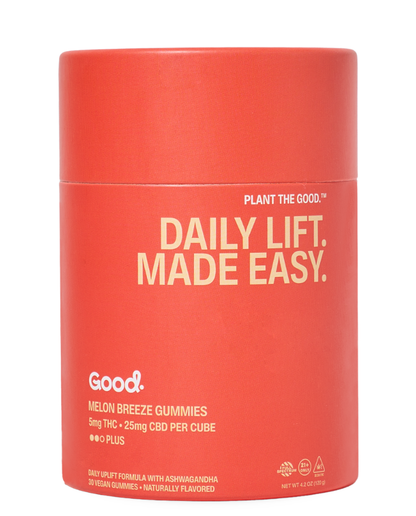 Daily Lift Plus 5mg THC + 25mg CBD gummies with Ashwagandha Lemon Balm and L-Theanine — Good Organics