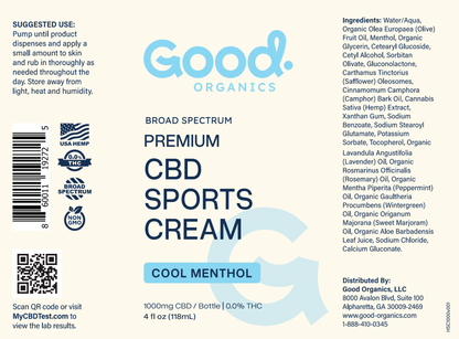 CBD Sports Cream with Menthol - 1000mg