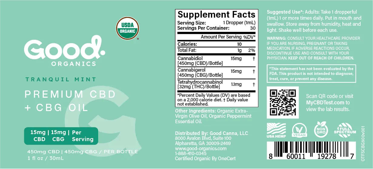 USDA Organic Tranquil Mint CBD CBG Tincture - Good OrganicsSpecialty Supplements
