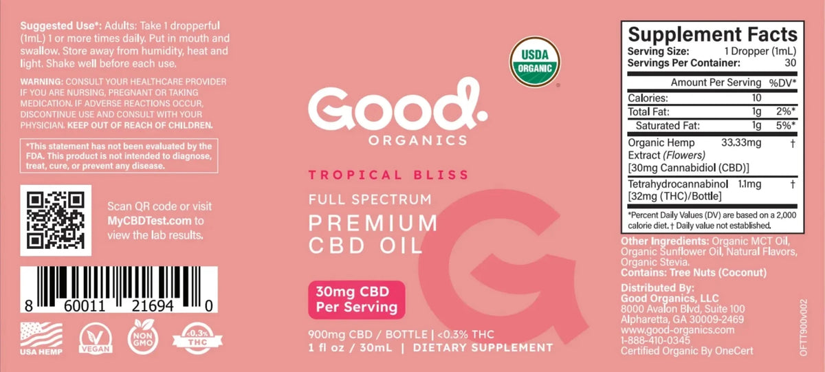 USDA Organic Tropical Bliss CBD THC Tincture